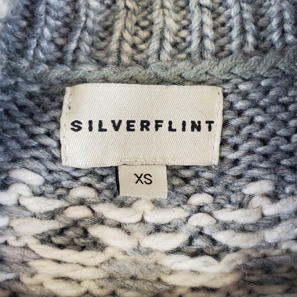 Silverflint grey & white knit crewneck with balloon sleeves, wool blend - Picture 4 of 4